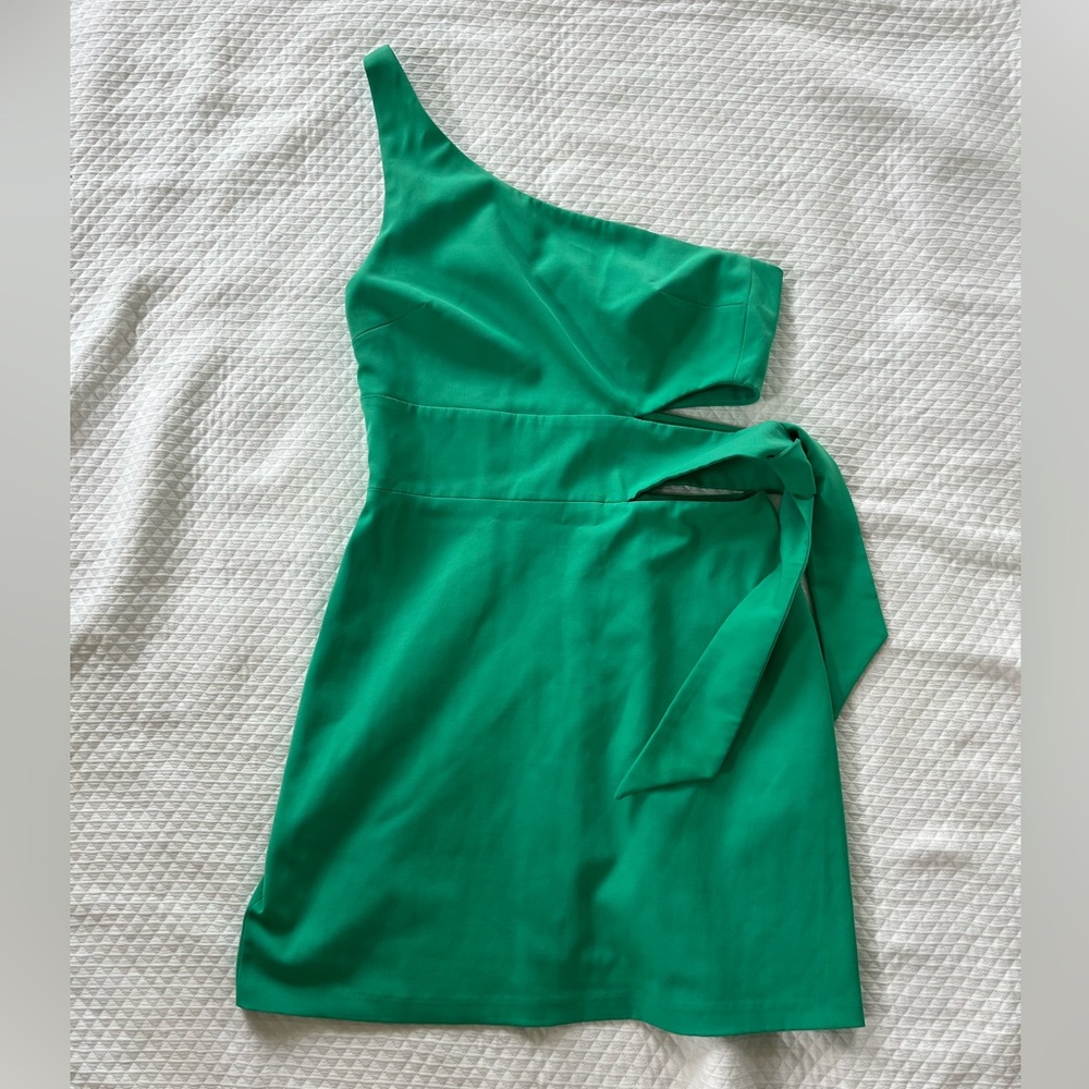 Zara Green One-shoulder Mini Dress